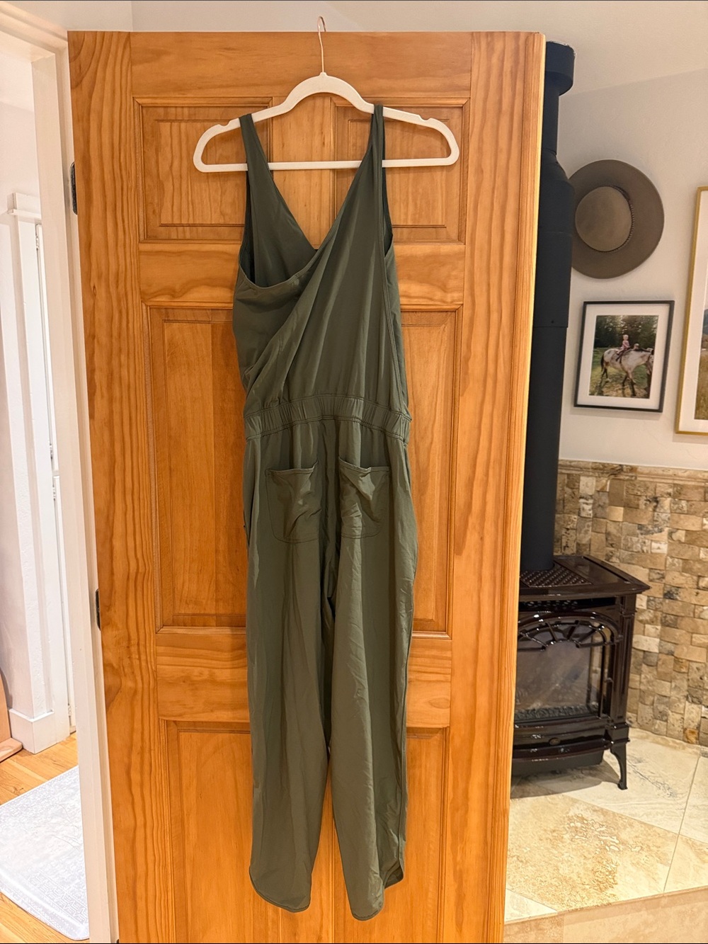 Patagonia Olive Green Sleeveless Drawstring-Waist Jumpsuit - Picture 3 of 3